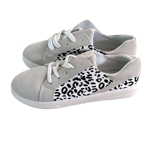Rosy Womens Canvas Lace Up Sneakers Gray Leopard Print EUR 41 US 8.5 New - Picture 2 of 6